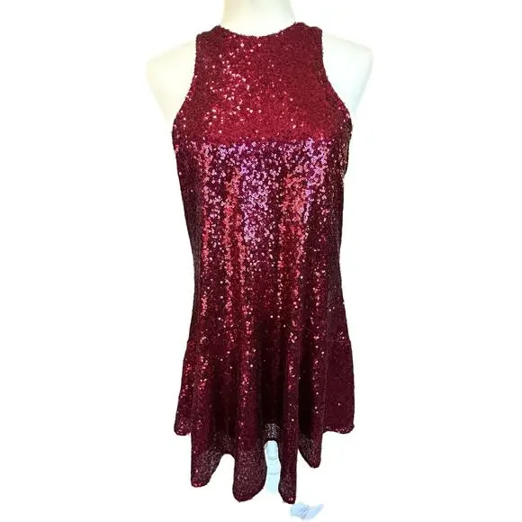 Free People Halter Dress XS Red Sequin Liquid Shine Mini NYE Holiday Party Glam - Picture 15 of 15
